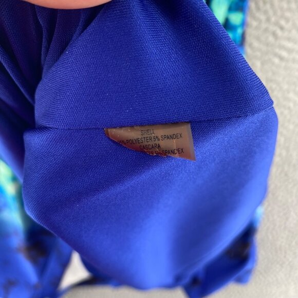 Vince Camuto Dress Womens 14 Blue Green Floral Scuba Fit & Flare Pleated Keyhole - Picture 7 of 10